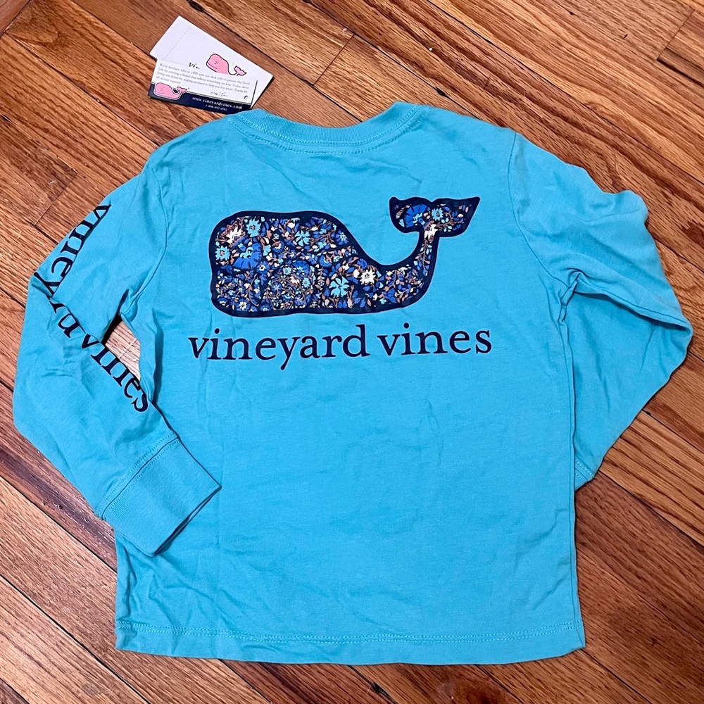 NWT Vineyard Vines toddler Girl Blue Long Sleeve pocket tee Shirt, 2T